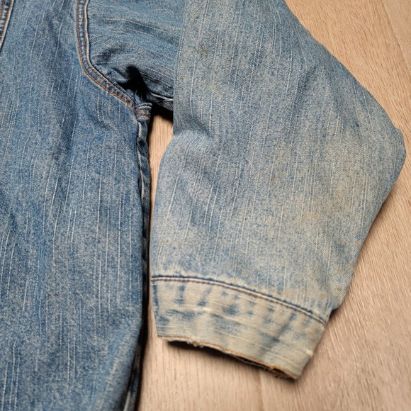 Vintage Faded Glory Mens L Blue Denim Hooded Jacket Quilted Lined Distressed - Picture 10 of 11